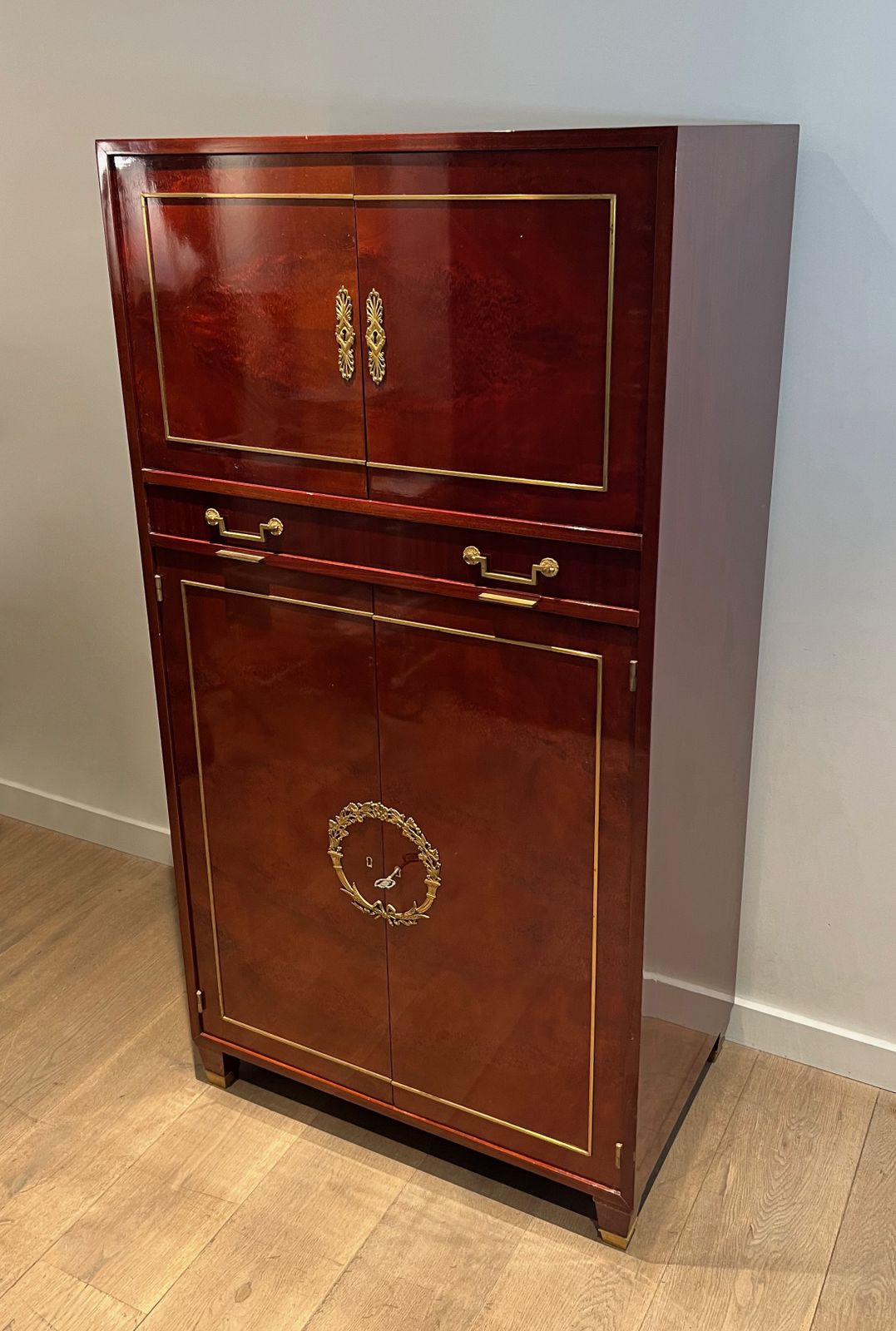 Empire Style Secretary Cabinet In Flamed Mahogany In The Style Of Aldo Tura photo Furniture