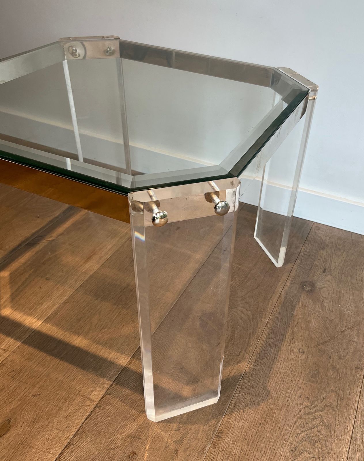 Pair Of Octagonal Plexiglass And Chrome Sofa End Tables From Maison Jansen photo vintage
