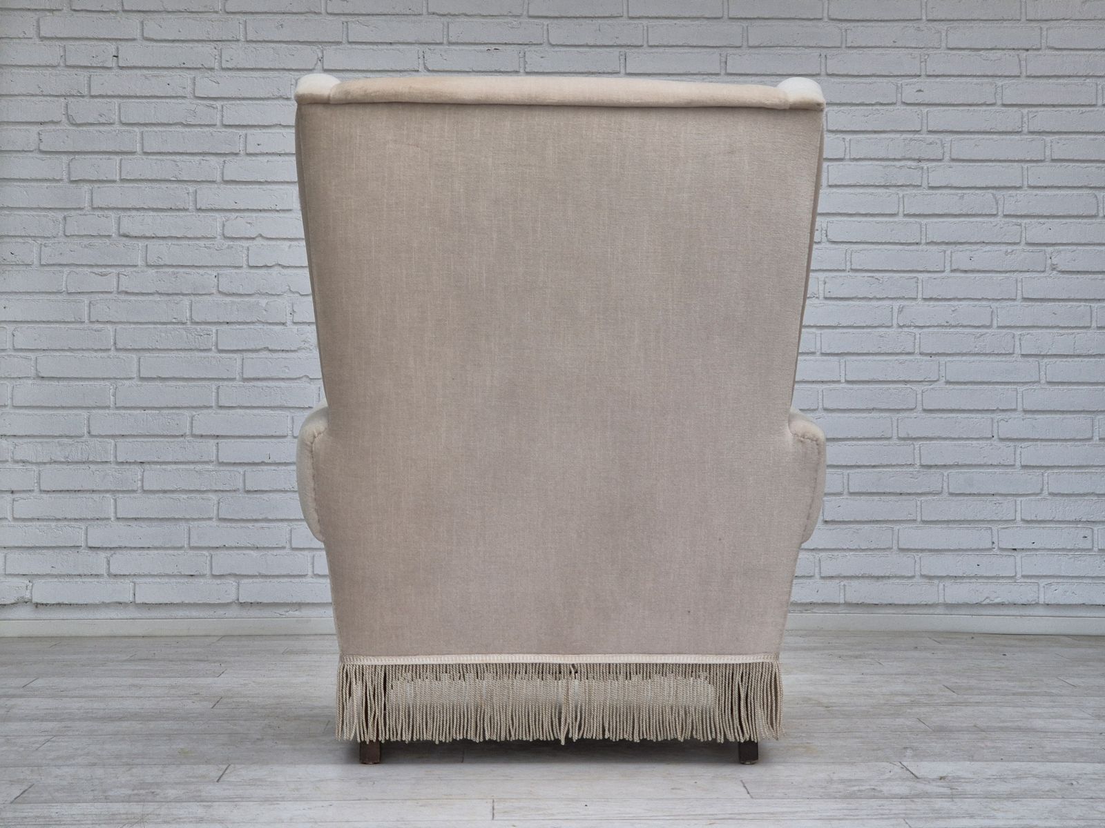 Deense Wingback Fauteuil, Jaren 1970, Goede Staat, Meubelvelours, Essenhout. photo 1250.0