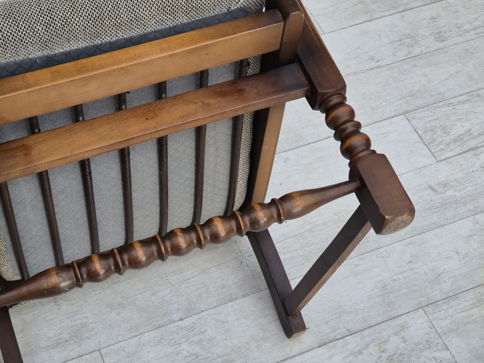 Furniture 1960s, Scandinavian Design, Reupholstered Armchair, Furniture Wool, Oak Wood. photo