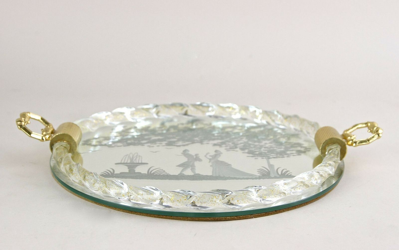 Venetian Murano Glass Tray With Engravings, 24k Gold Flakes, It Ca. 1960 photo furniture