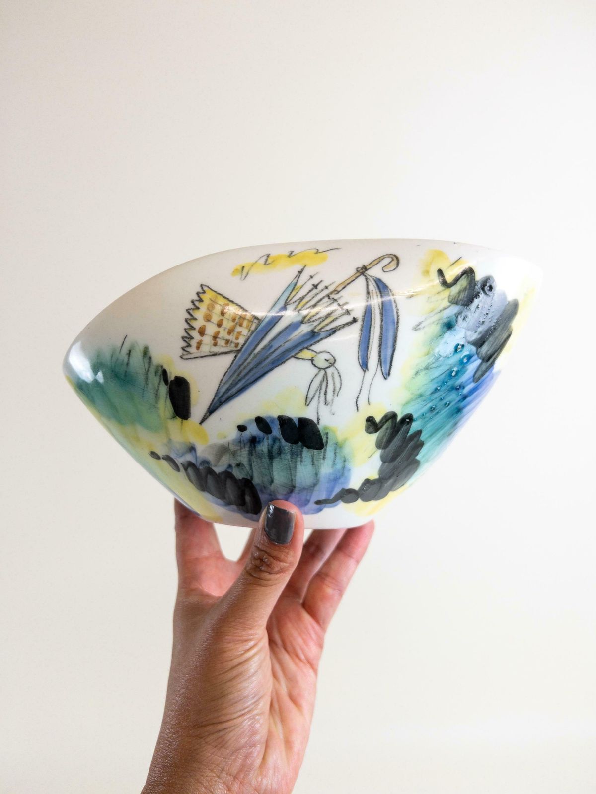 Mid Century Italian Pottery   Hand Painted Bowl By Ceramiche Campionesi   Gentleman's Tricorn Catchall Bowl photo for sale