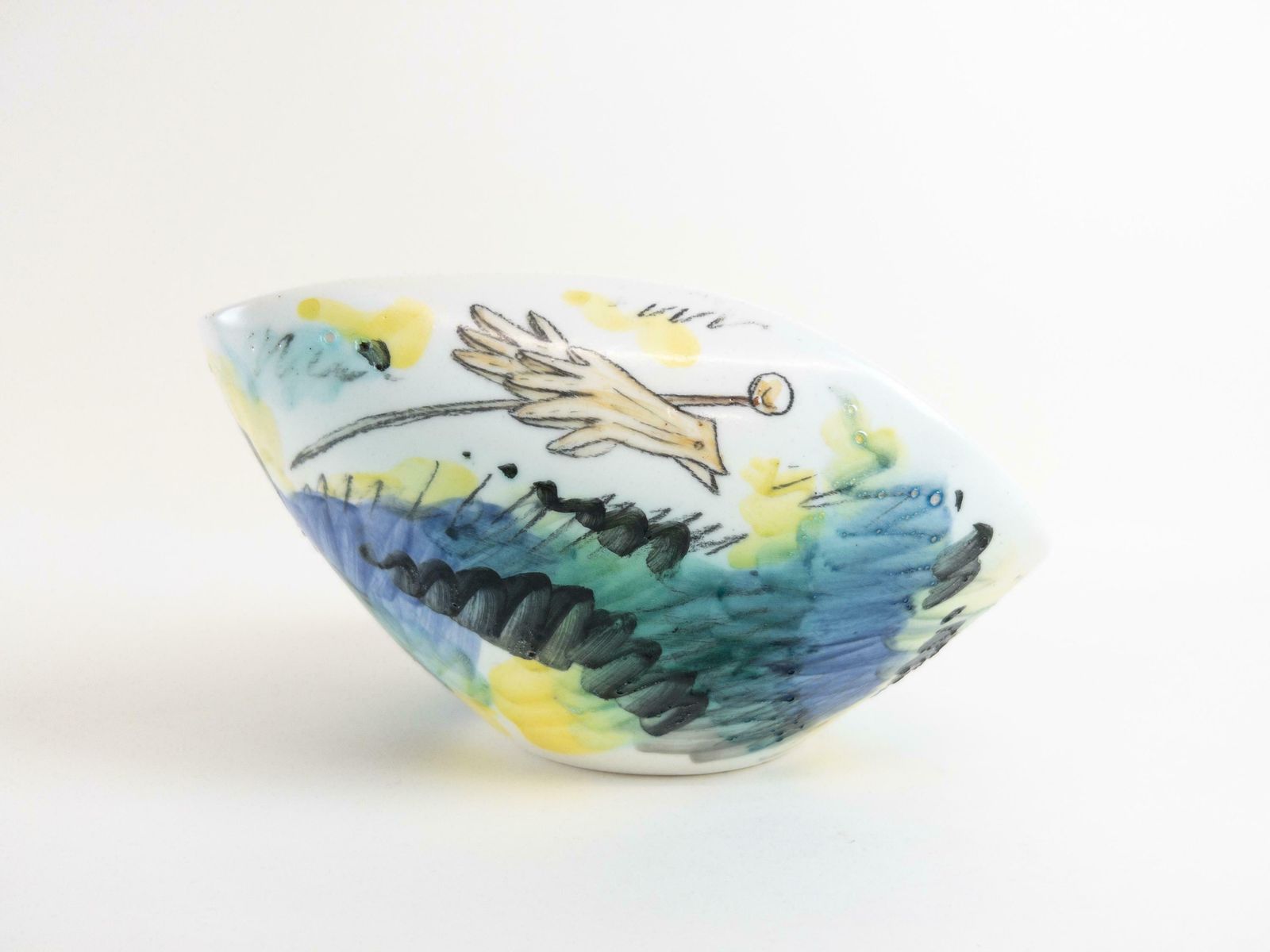 Mid Century Italian Pottery   Hand Painted Bowl By Ceramiche Campionesi   Gentleman's Tricorn Catchall Bowl photo Home Decor
