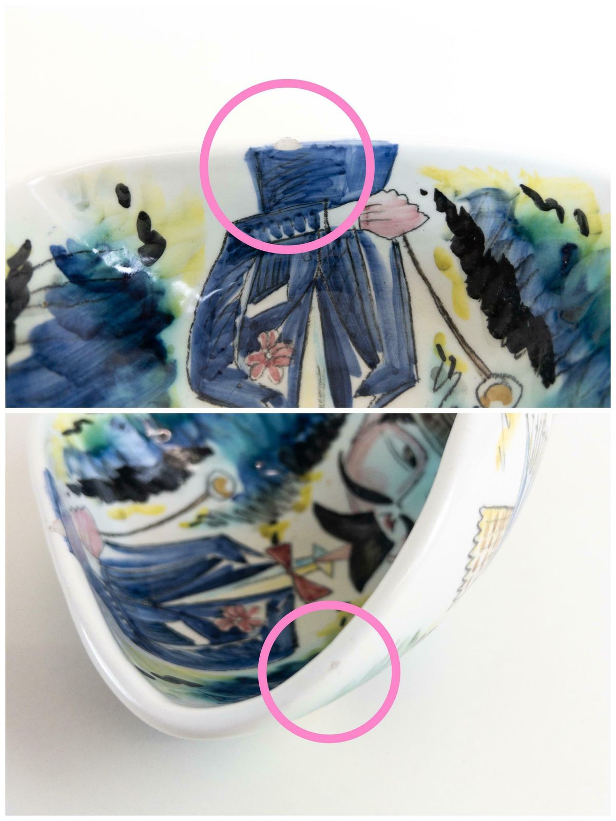 photo for sale Mid Century Italian Pottery   Hand Painted Bowl By Ceramiche Campionesi   Gentleman's Tricorn Catchall Bowl