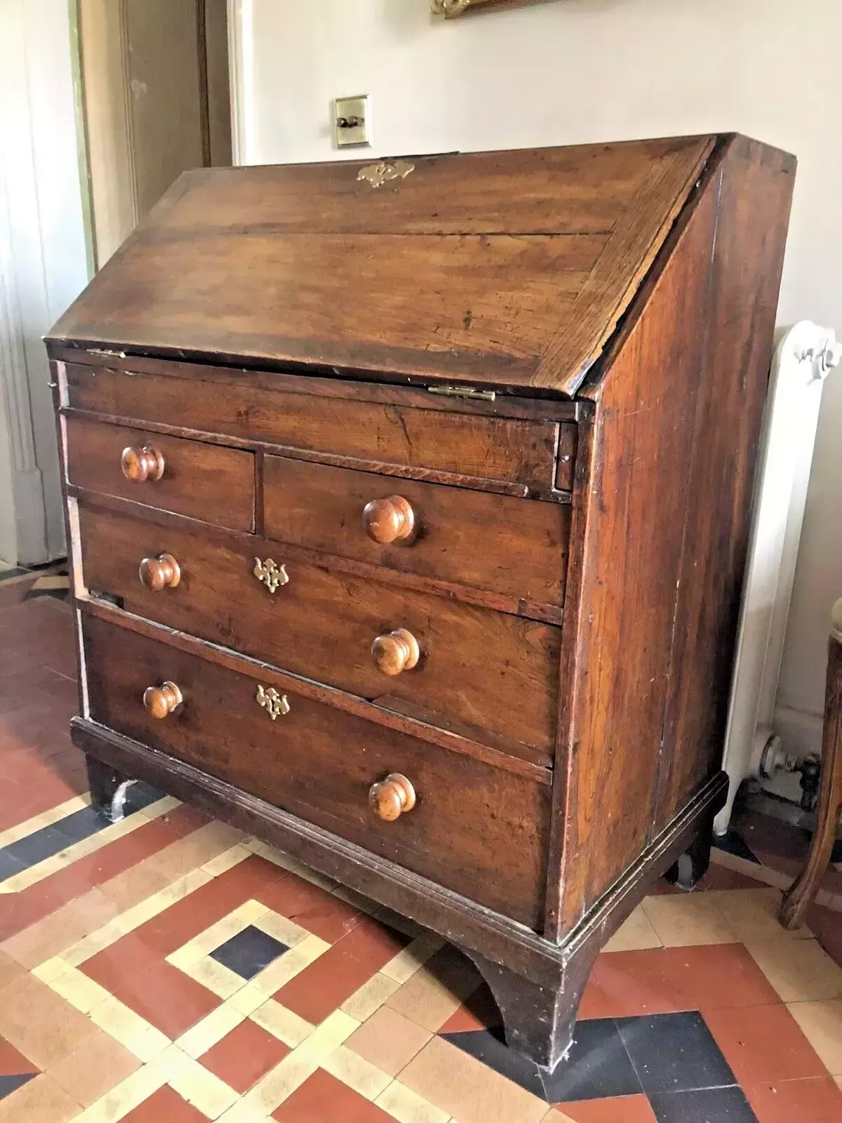 Handsome Antique Original English Oak Dwarf George Lll Georgian Chest Desk photo 449.0
