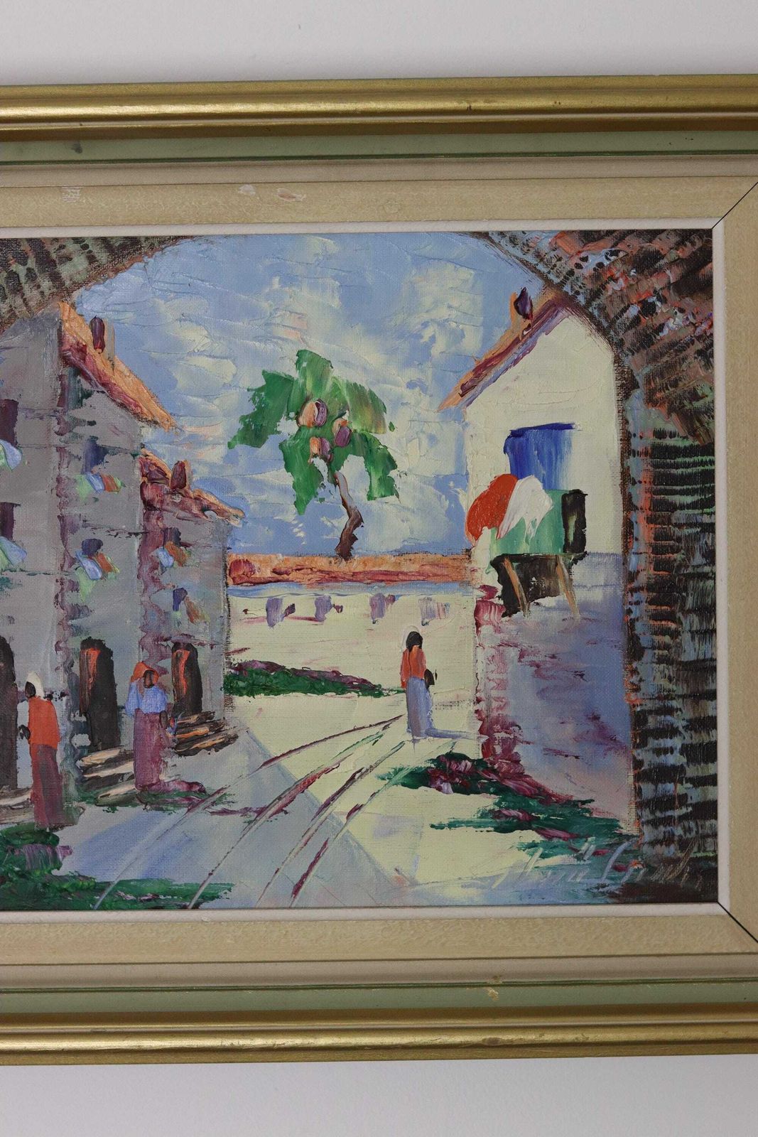 1950's Original Swedish Modernist Oil On Canvas Painting "Street View " By Charles Schölander  Vintage & Framed photo Art