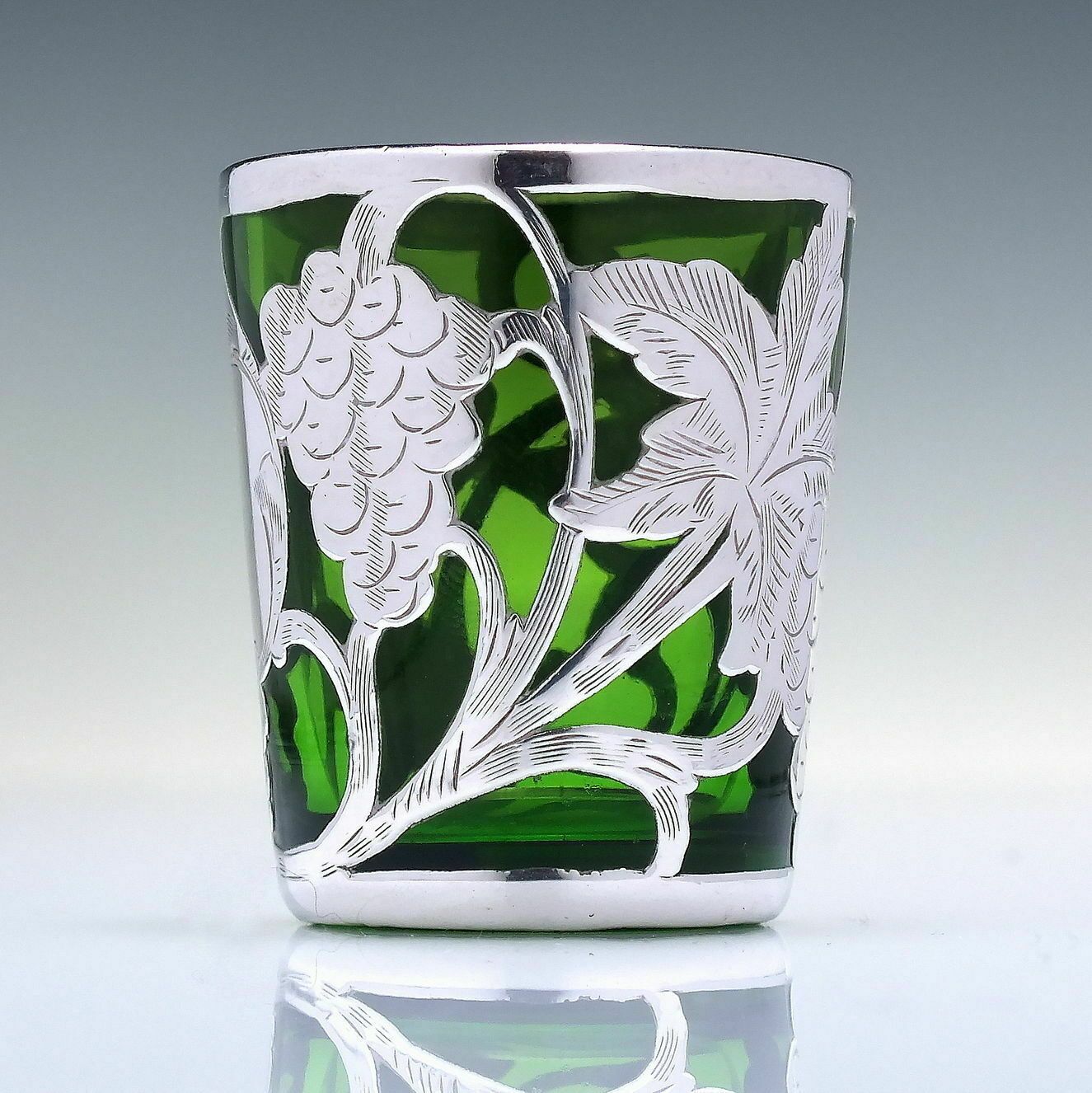 Silver Art Nouveau Green Glass Shot Tumbler C1900 photo furniture