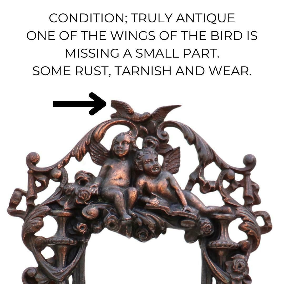 Antique Ornate Metal Picture Easel Frame Cherubs Decoration C 1910, Baroque Ornate Old Photo Frame photo for sale