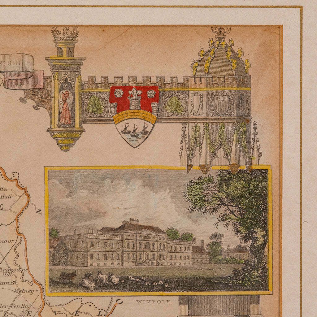 photo for sale Antique Lithography Map, Cambridgeshire, English, Framed Cartography, Victorian