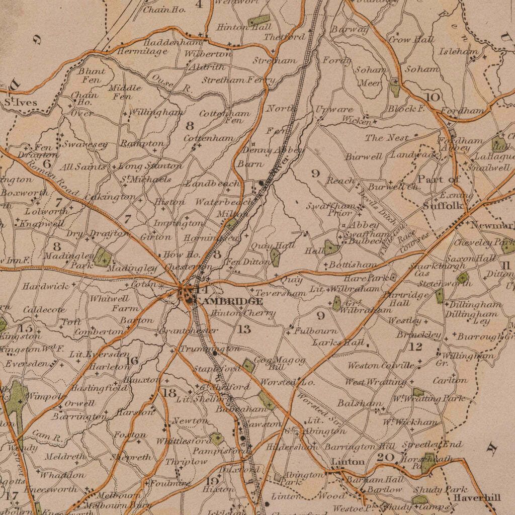 Art Antique Lithography Map, Cambridgeshire, English, Framed Cartography, Victorian photo