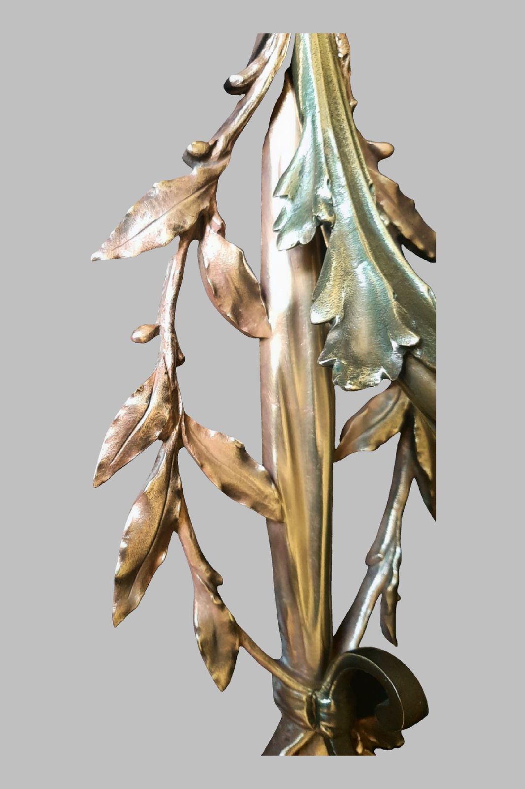 Art Nouveau Wall Sconce, Large 20" Tall, Enamelled Glass Shade Gilded Bronze Fixture France 1910s photo vintage
