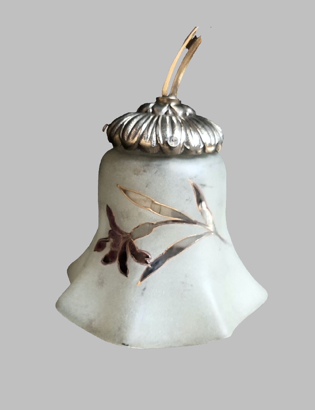 290.0 Art Nouveau Wall Sconce, Large 20" Tall, Enamelled Glass Shade Gilded Bronze Fixture France 1910s photo