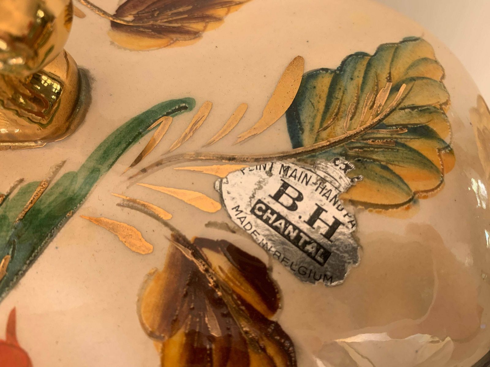 Vintage Hand Painted Bowl With Lid | H. Bequet | Quaregnon | Made In Belgium | Bird Of Paradise photo 85.0