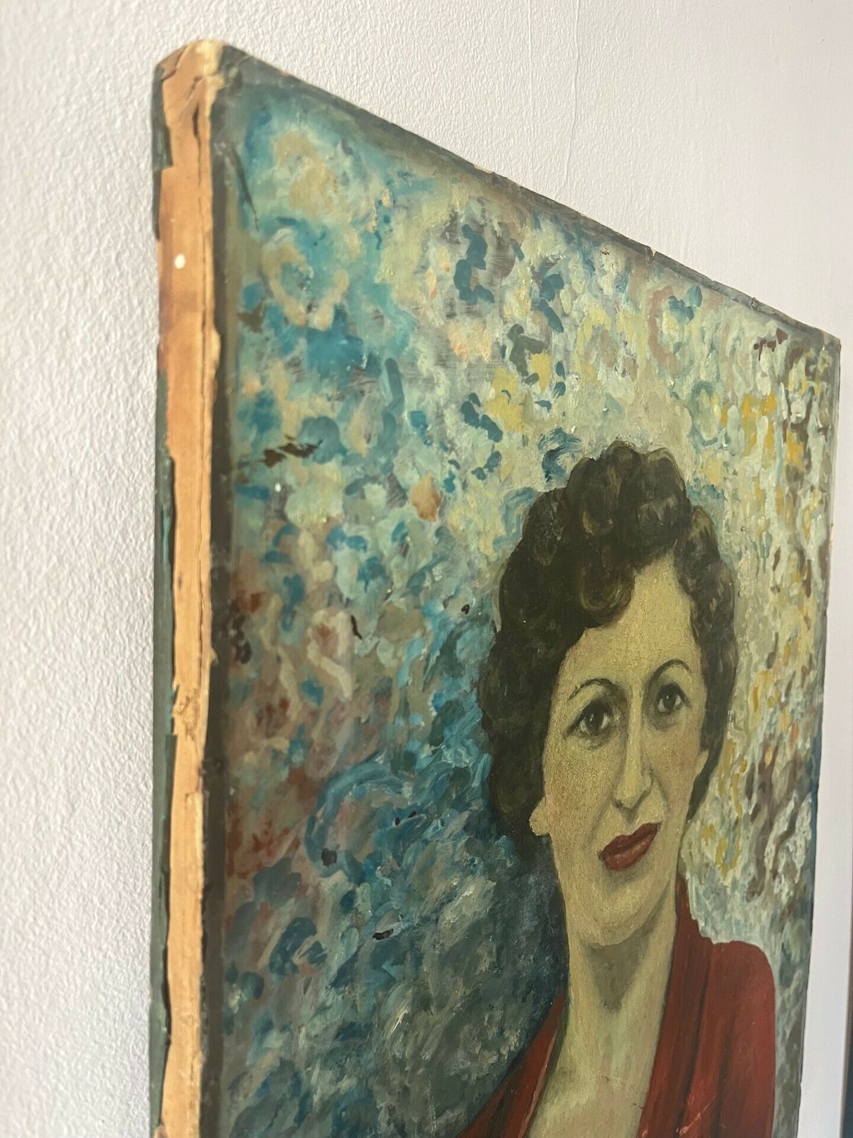 French Female Portrait In Oil On Board   1956 photo furniture