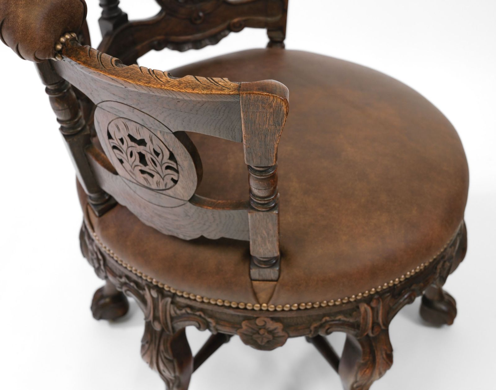 19th Century Oak & Leather Carved Burgermeister Chair photo for sale