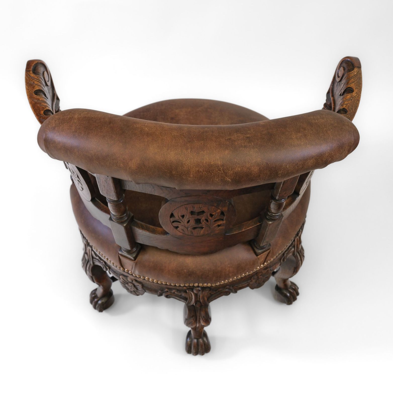 19th Century Oak & Leather Carved Burgermeister Chair photo Furniture