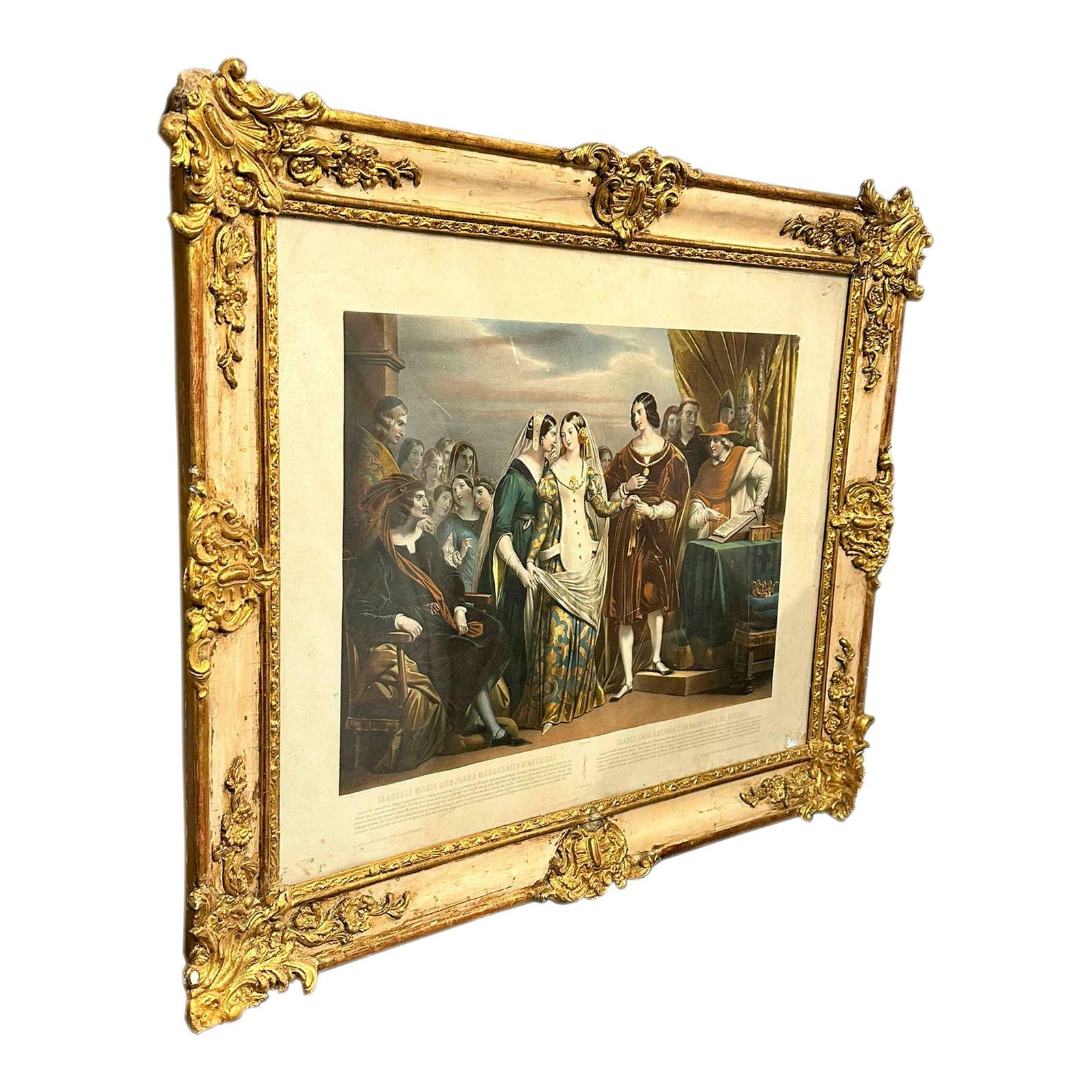 Colored Engraving Of Queen Isabella "The Catholic". Spain, 19th Century. photo furniture