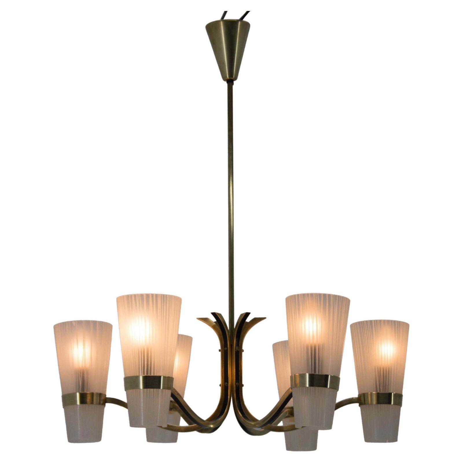 Brass And Glass Chandelier In Lyfa Style, Denmark, 1970s photo furniture