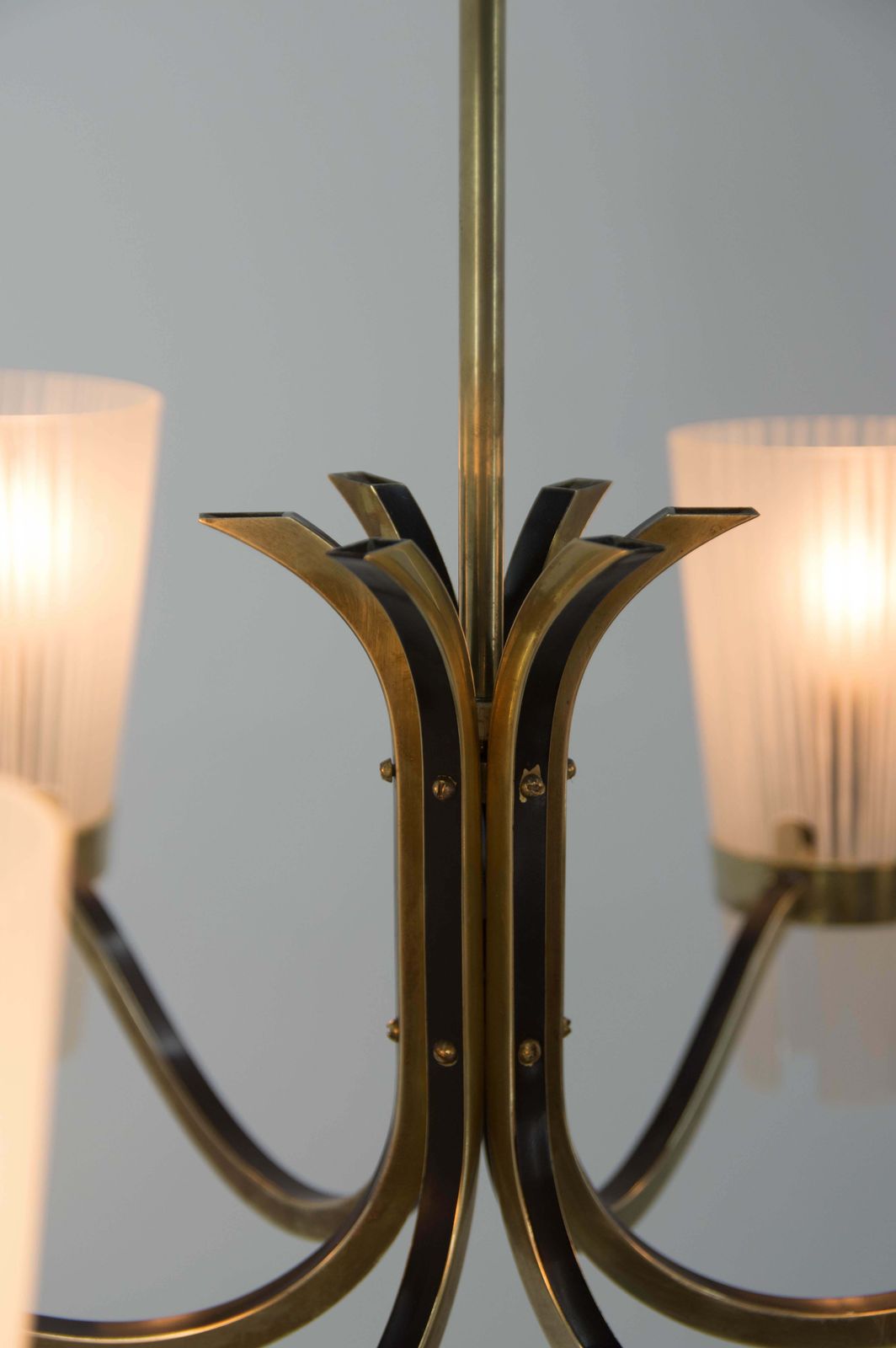 Brass And Glass Chandelier In Lyfa Style, Denmark, 1970s photo Lighting