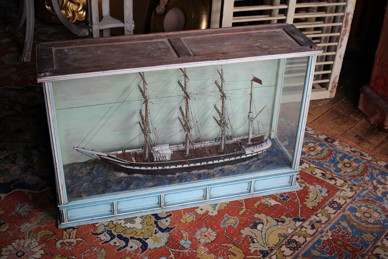 photo vintage Late 19th Century Cased British Sailing Vessel Folk Art Maritime