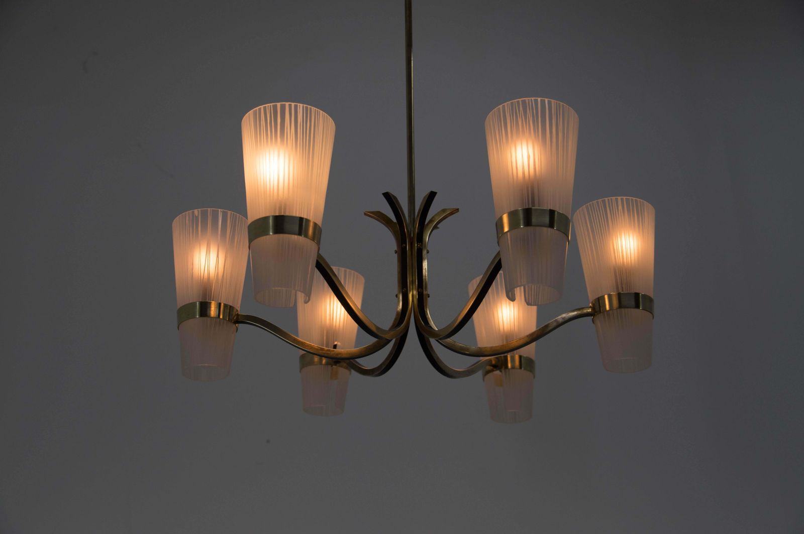 Brass And Glass Chandelier In Lyfa Style, Denmark, 1970s photo buy