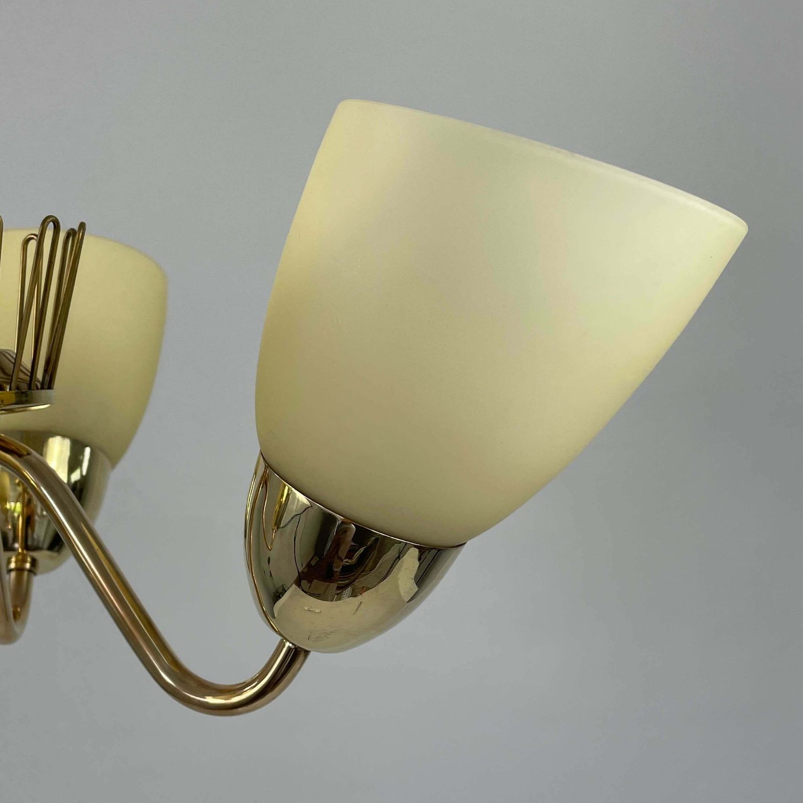 photo vintage Hans Bergström Brass & Opaline Glass Three Arm Chandelier, Asea, Sweden 1950s