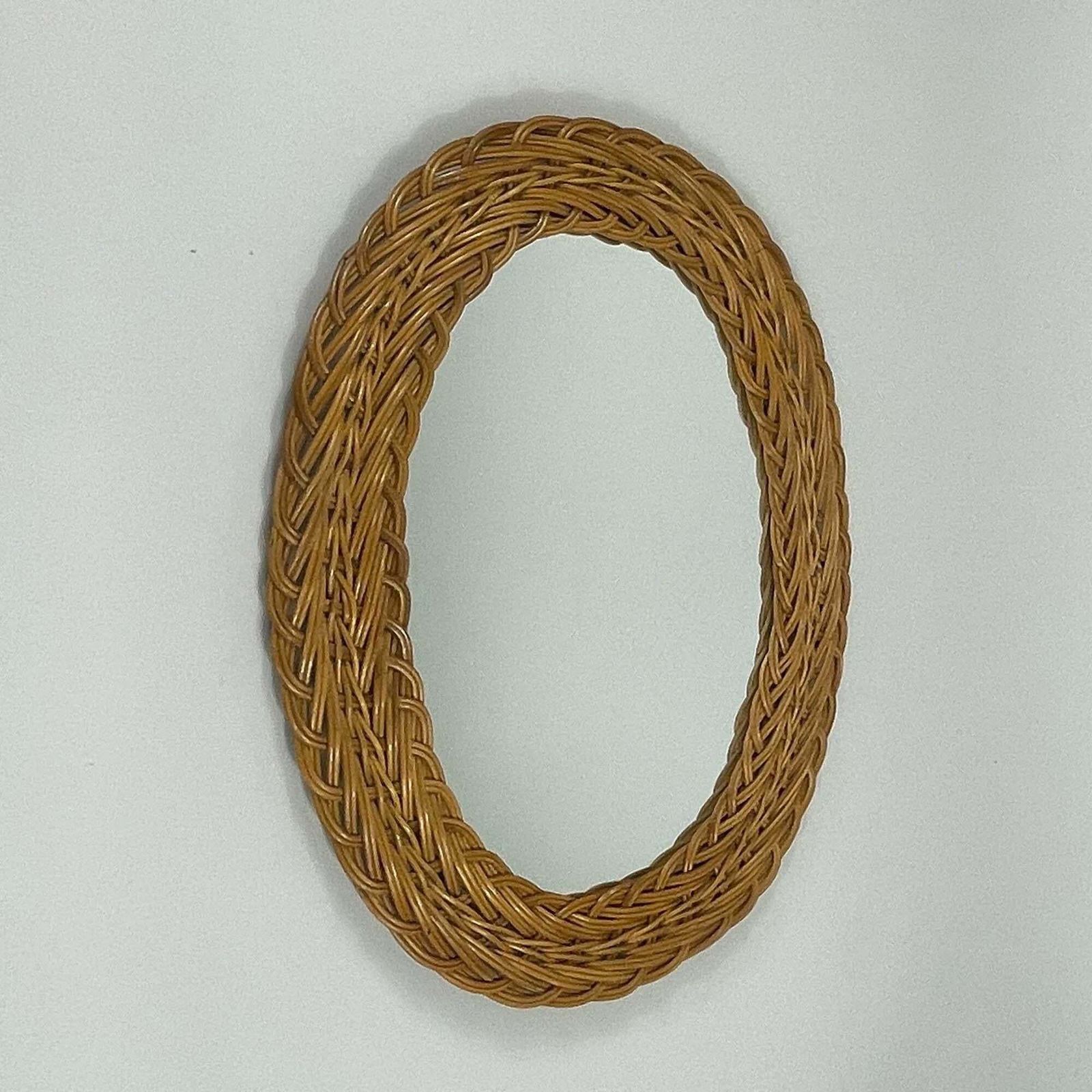 French Riviera Rattan Oval Wall Mirror, France 1960s photo furniture