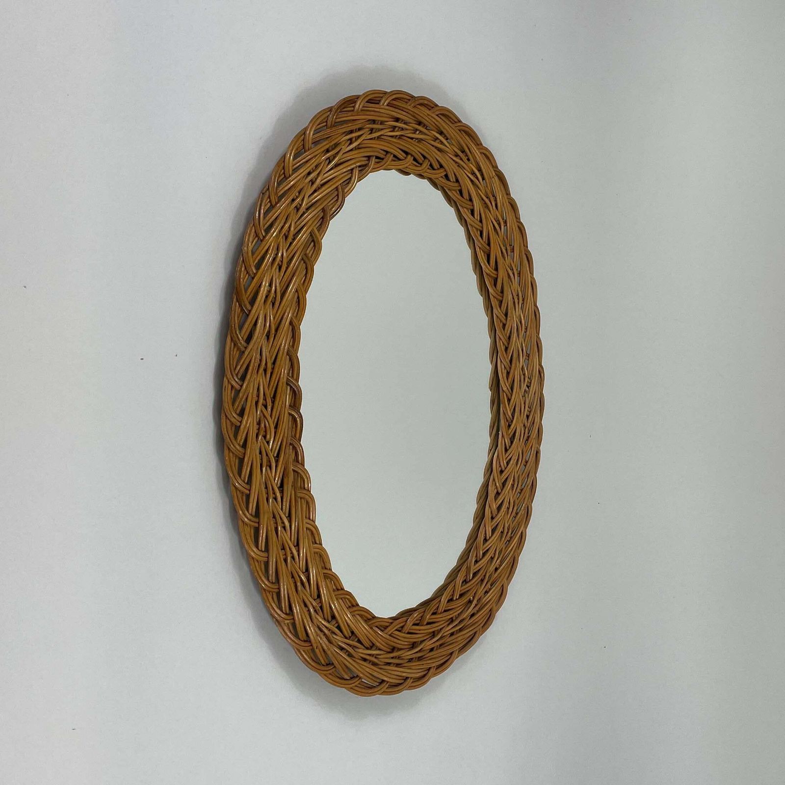 French Riviera Rattan Oval Wall Mirror, France 1960s photo Home Decor