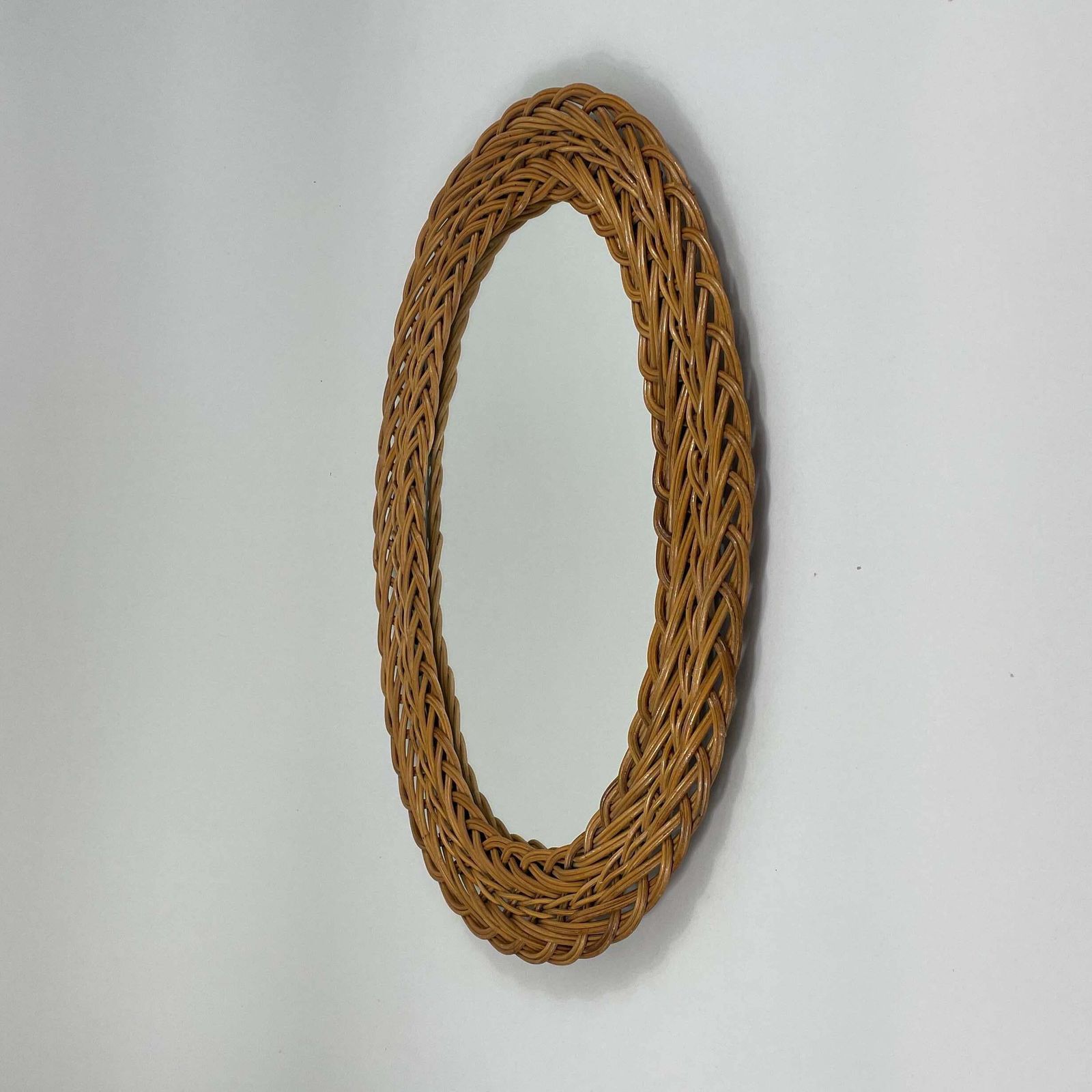 French Riviera Rattan Oval Wall Mirror, France 1960s photo 647.0