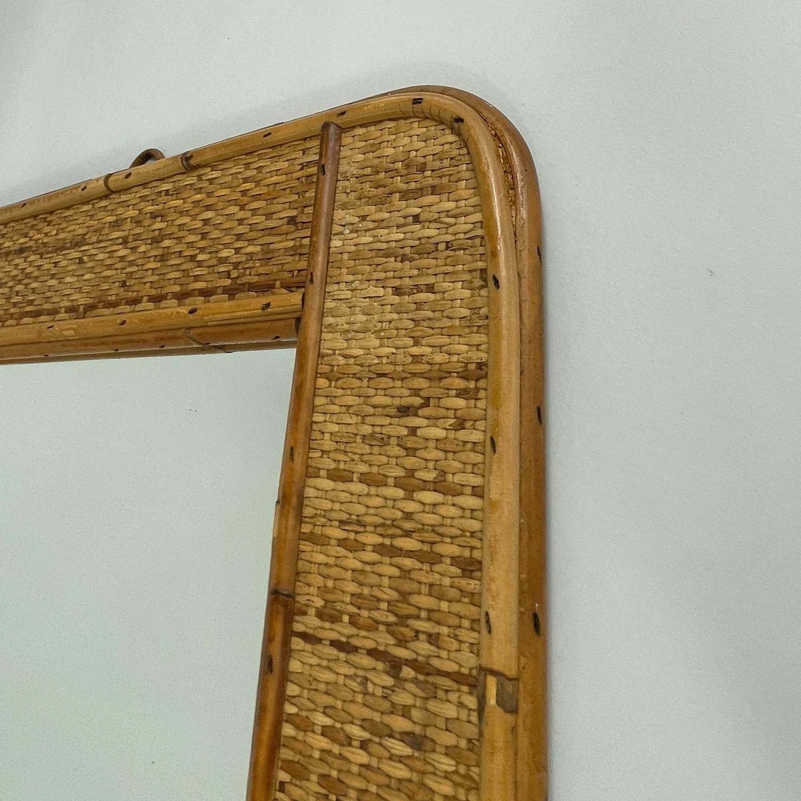 Bamboo & Rattan Wall Mirror, Dal Vera Italy 1950s photo vintage