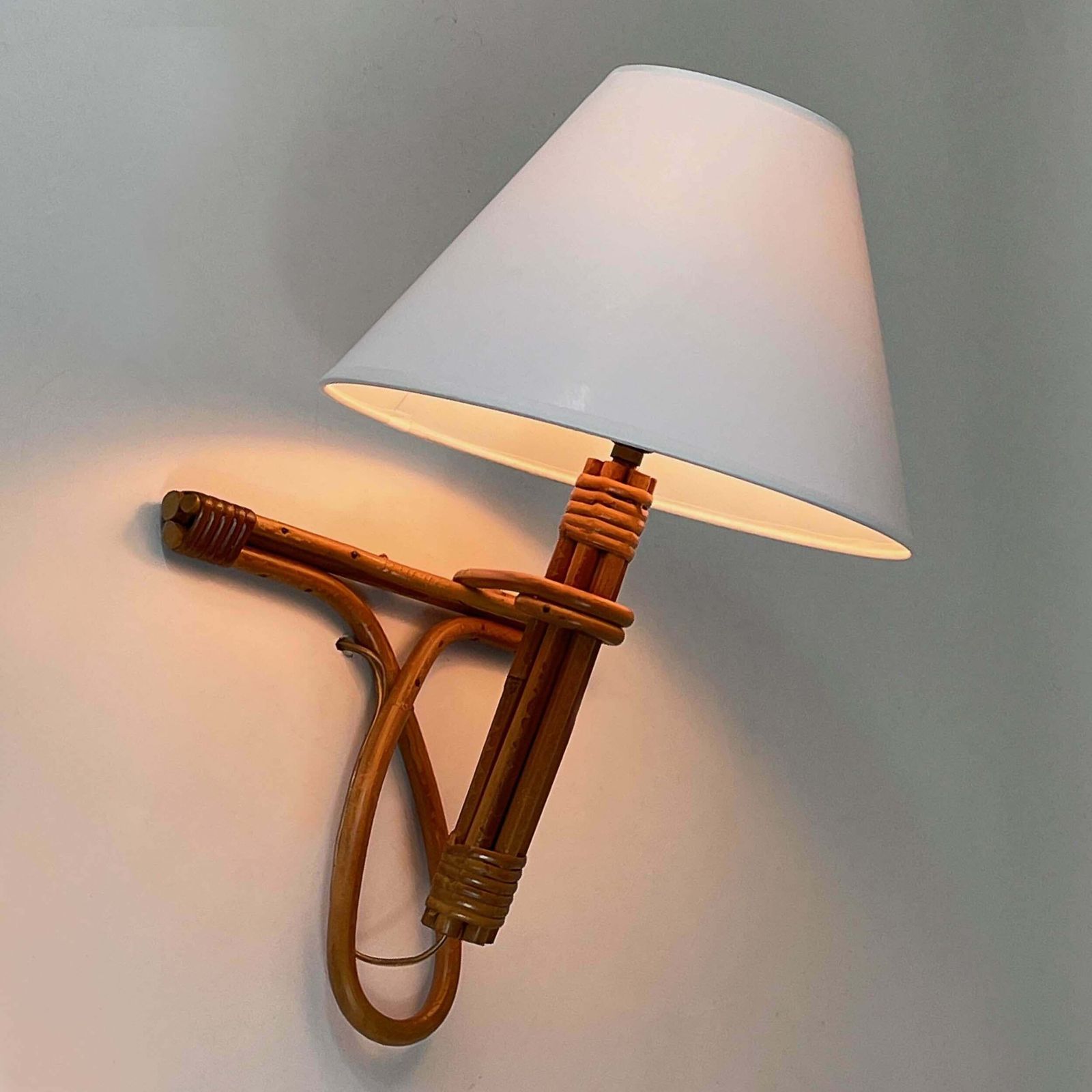Lighting French Riviera Rattan Bamboo And Wicker Sconce, Louis Sognot, France 1960s photo