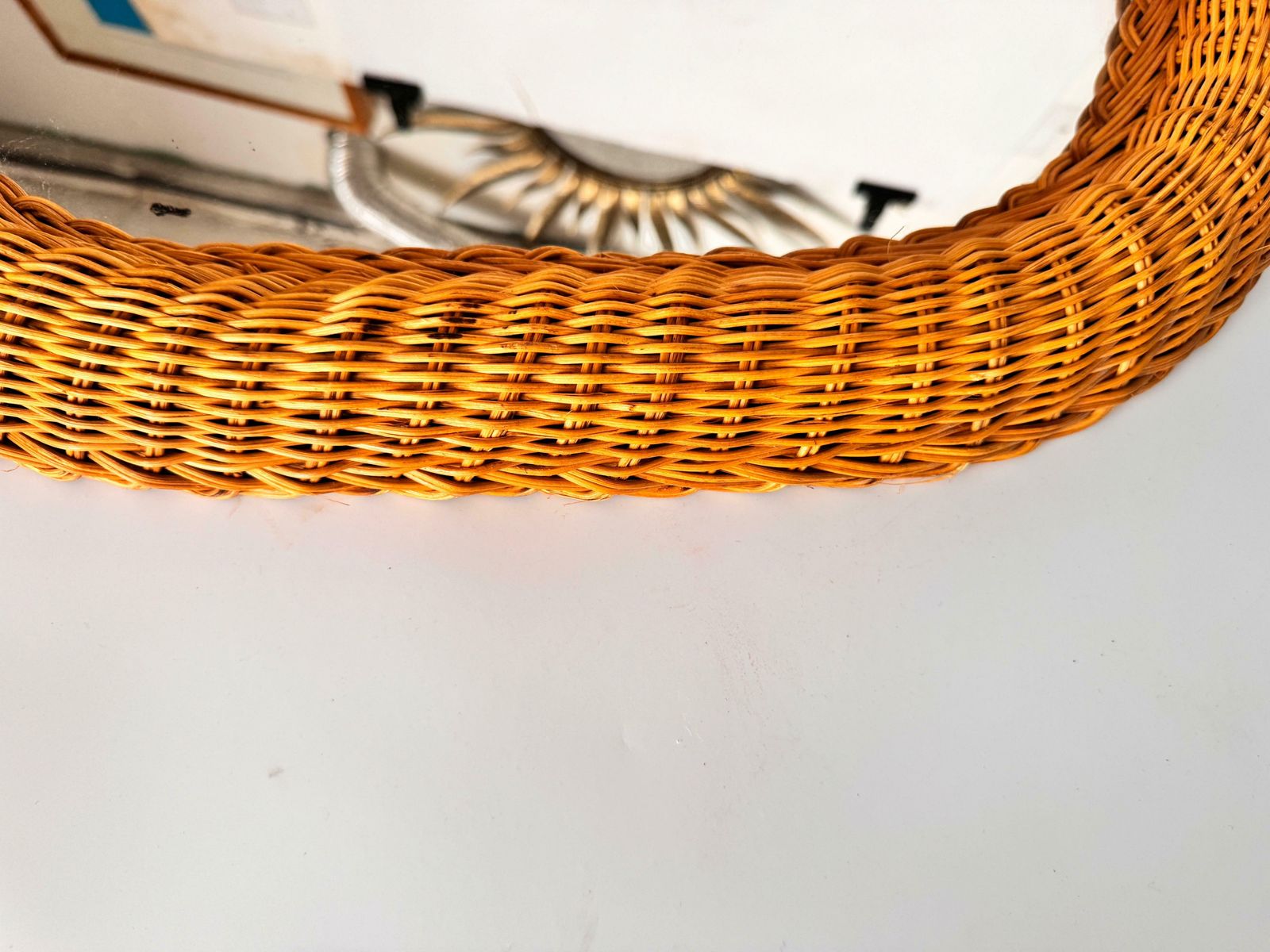 Midcentury French Riviera Rattan And Bamboo Oval Wall Mirror, Italy 1960s photo 363.0