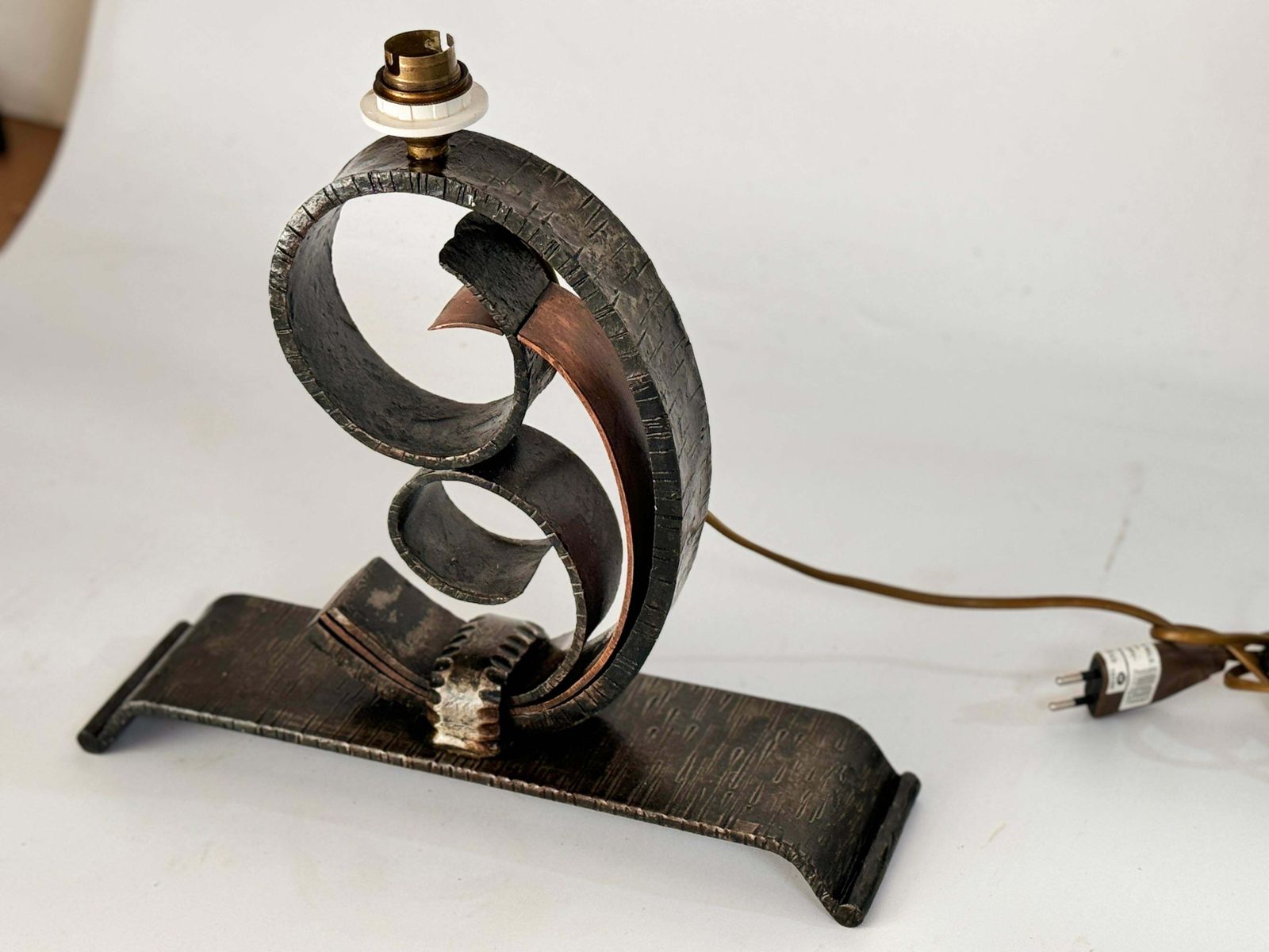 French Art Deco Table Lamp Hammered Iron France 20th Edgar Brandt Style photo buy
