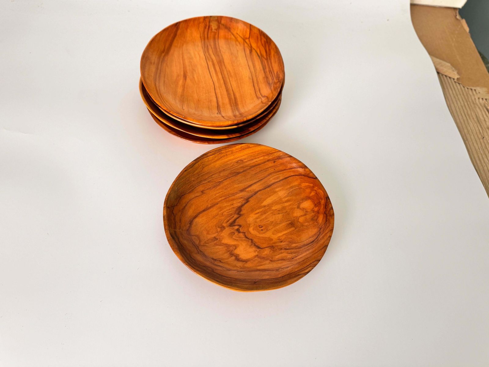 Decorative French Wood Plates Old Patina Circa 1960 Set Of 5 photo Home Decor