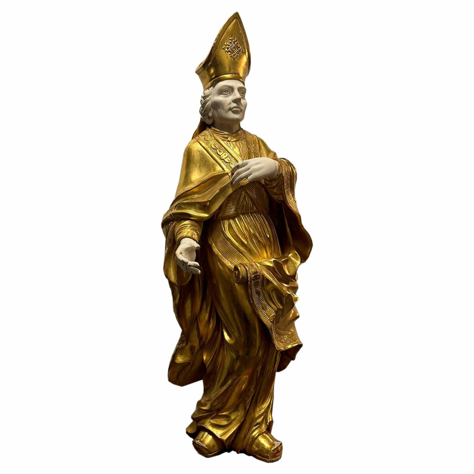 Saint Nicholas Of Bari Handcarved Sculpture With Gold Leaf, France, 19th Century photo furniture