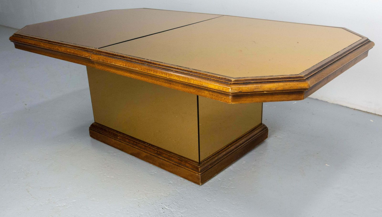 French Wood And Smoked Mirror Coffee Table, Circa 1980 photo vintage