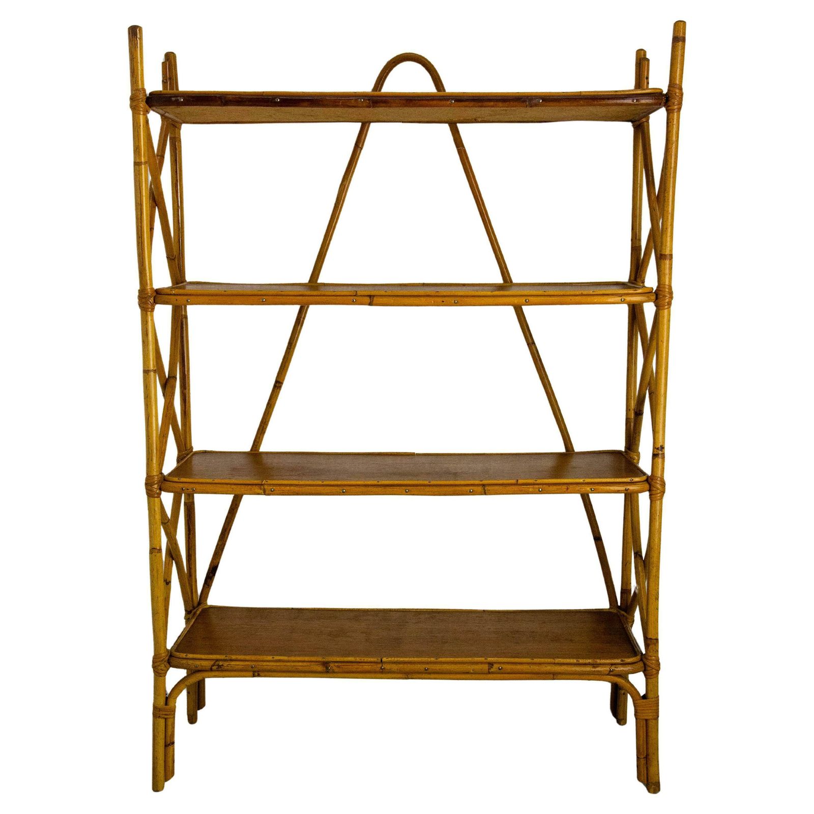 Midcentury Wicker Shelves étagère French Bookcase