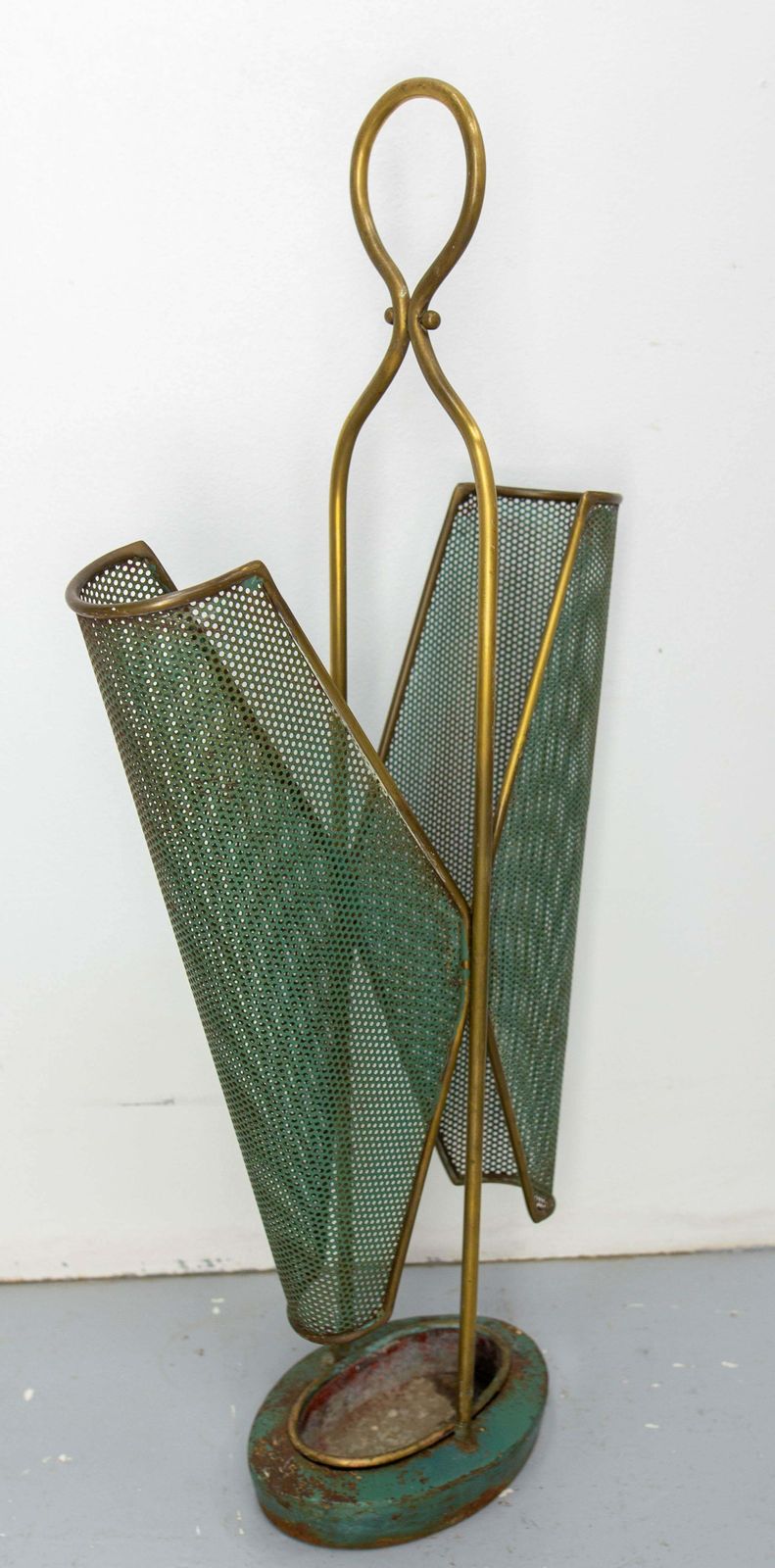 Italian Brass Umbrella Rack Stand In The Matégo Style, 20th Midcentury photo for sale