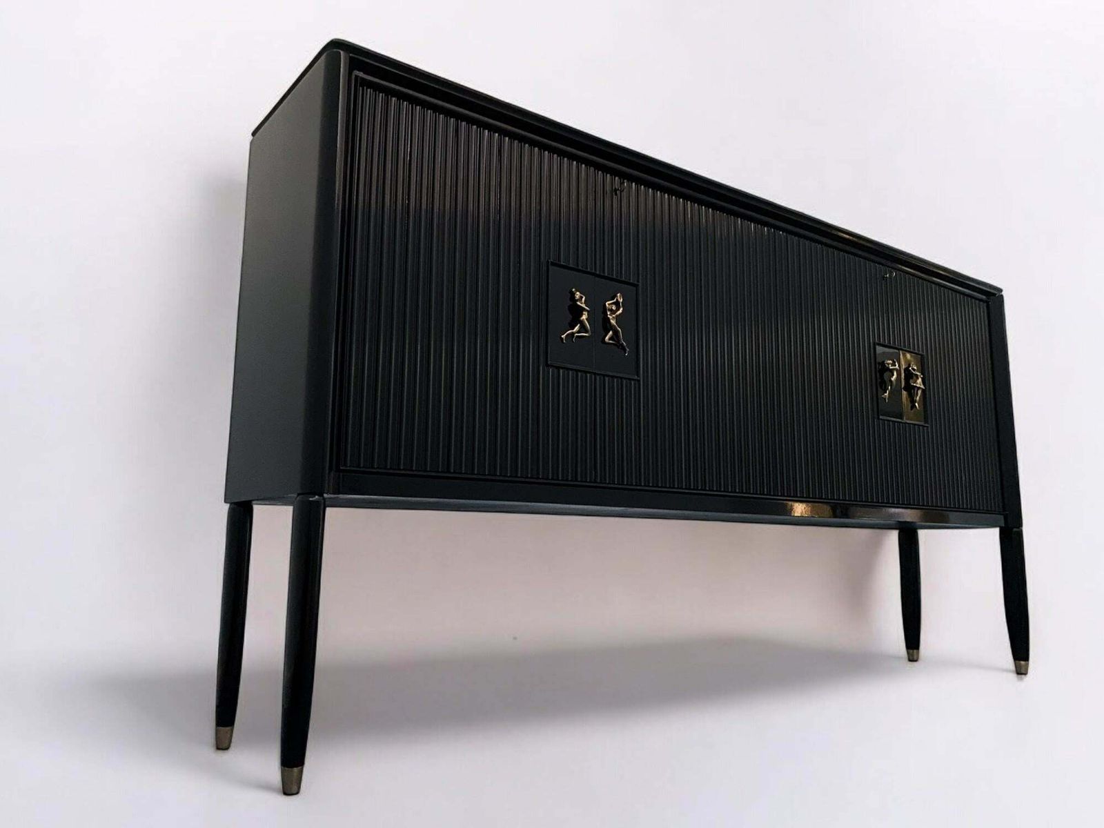 Furniture Italian Mid Century Black Lacquered Sideboard By Osvaldo Borsani, 1950s photo