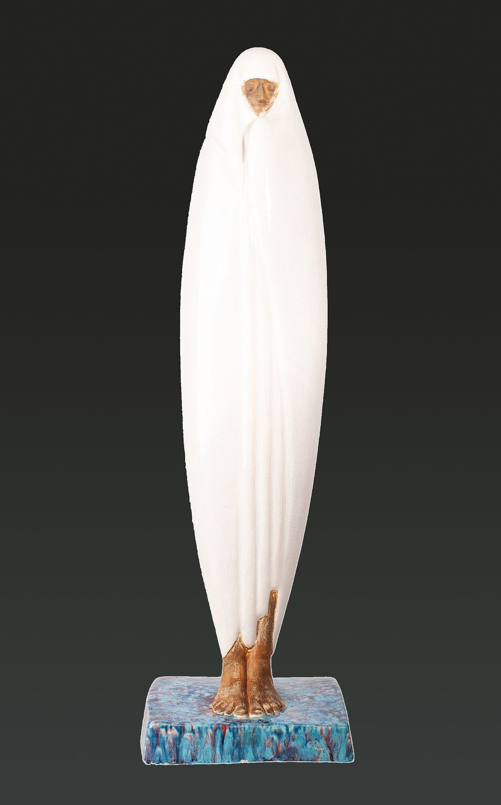 1920s Art Déco Glazed Ceramic Sculpture With Base 'La Femme Voilée De Marrakech' By Céline Lepage, France photo Art