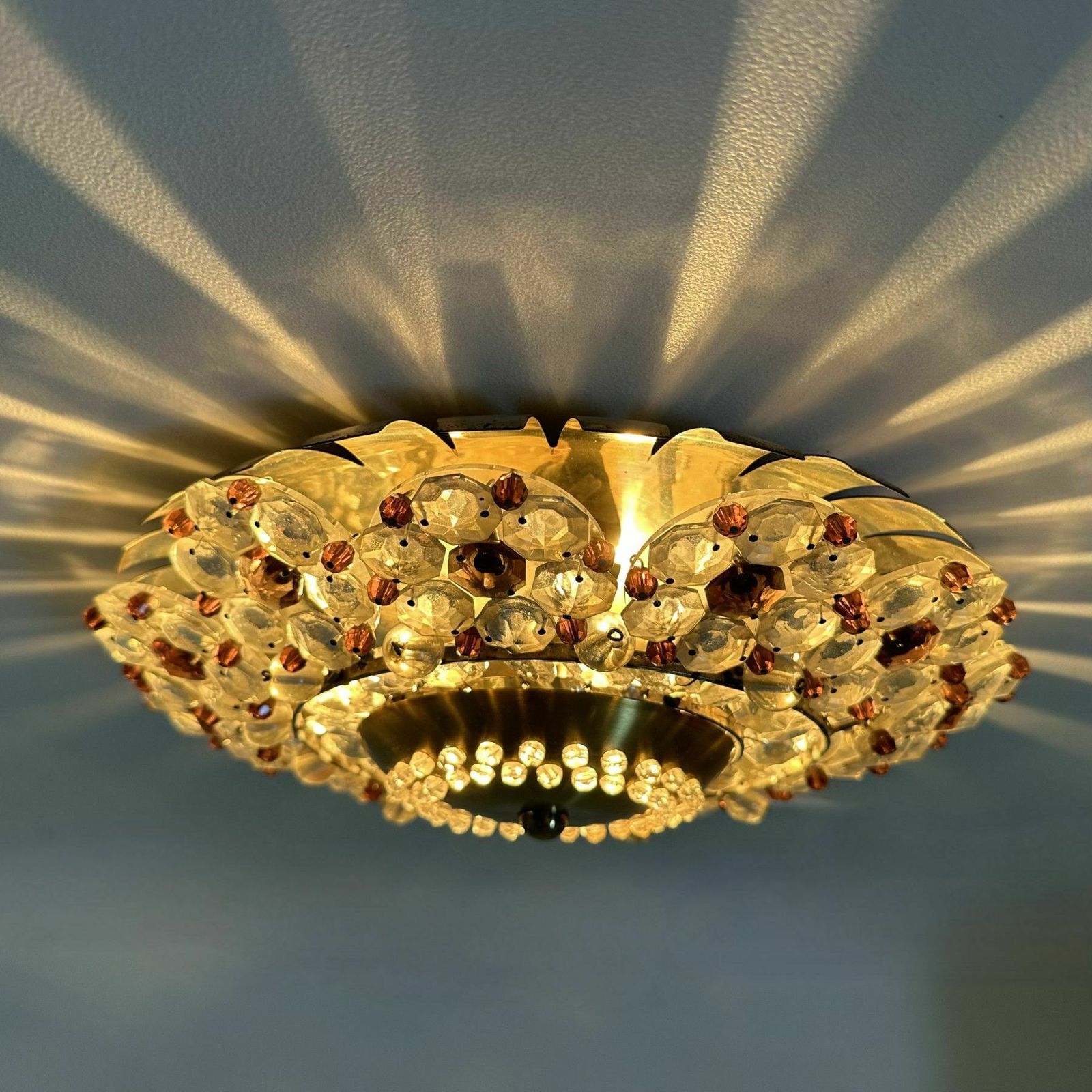 Austrian Stejnar Crytal Flush Light , 1960s photo vinterior