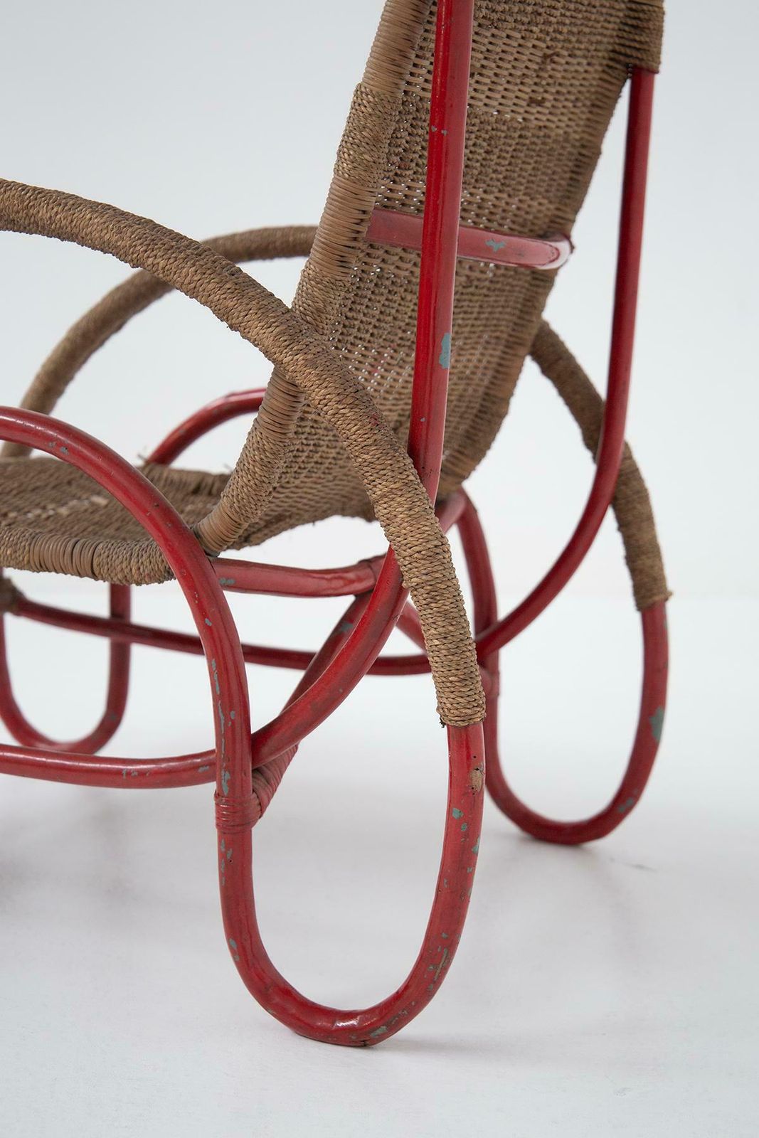 Italian Wicker And Painted Metal Armchair In Bauhaus Style photo vintage