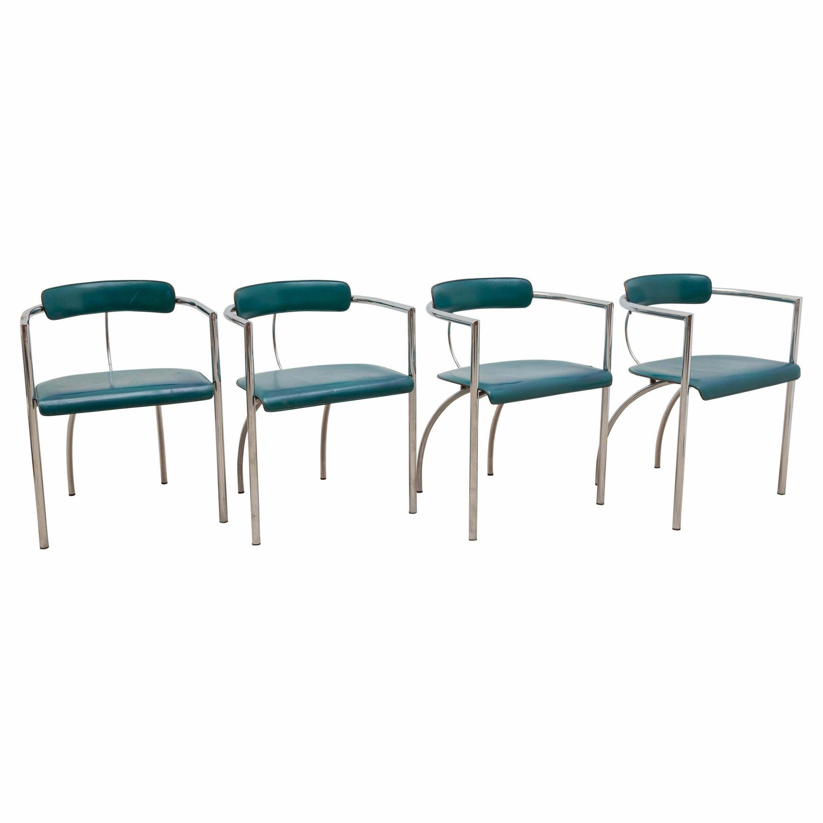 Set Of Four Arrben Chrome And Leather Dining Chairs 1970s Italy