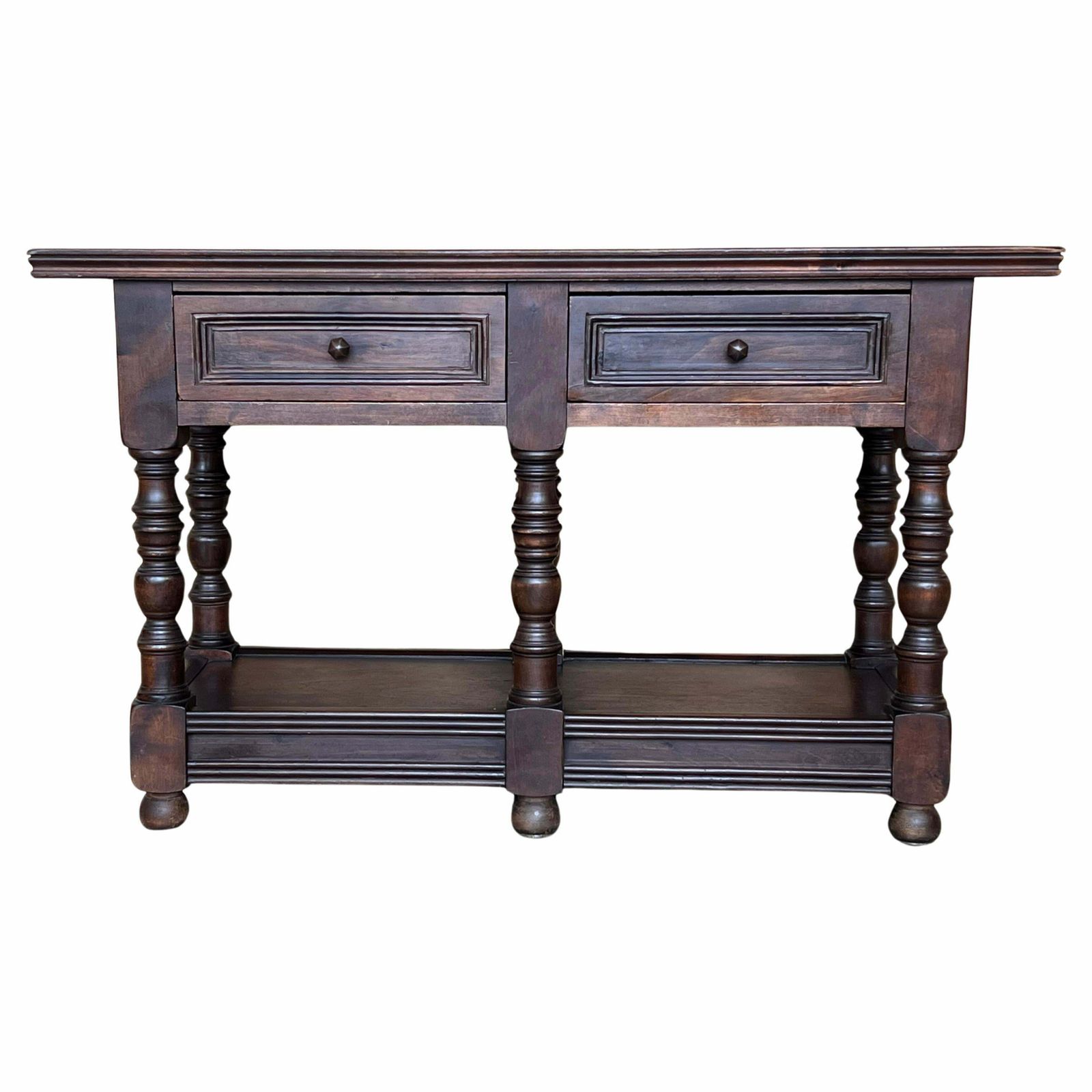 Grande table d'appoint espagnole du début du XXe siècle à deux tiroirs, ou grandes tables de chevet