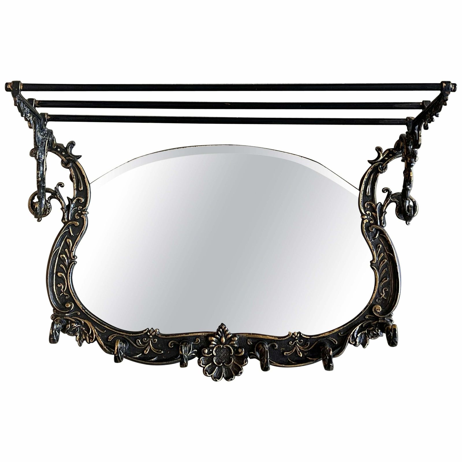 19th Century French Bronze Wall Mounted Coat Rack With Mirror
