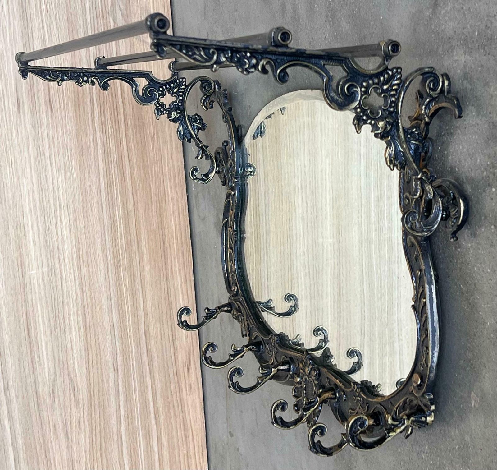 Porte-manteau mural français en bronze avec miroir, XIXe siècle photo 1604.0