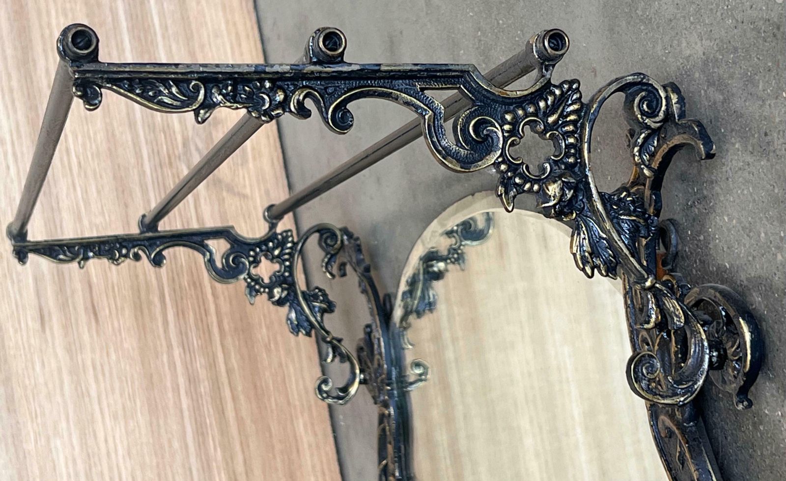 19th Century French Bronze Wall Mounted Coat Rack With Mirror photo vinterior