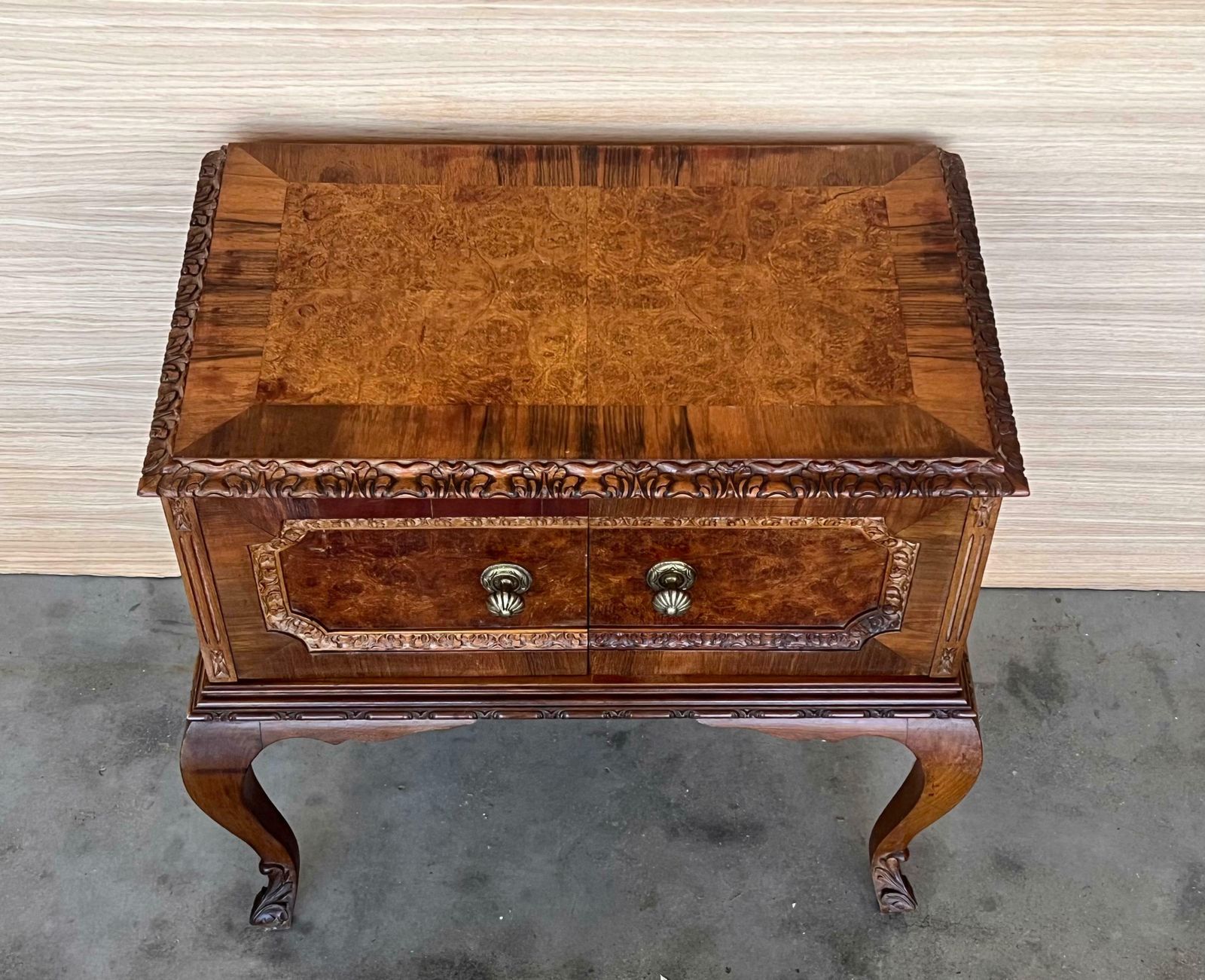 Art Deco French Nightstands With Doors And Marble Top, 1930s, Set Of 2 photo vinterior