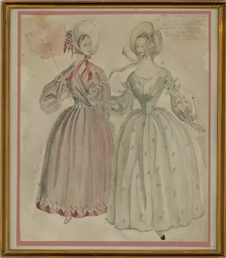 Early 20th Century Watercolour   1830's Walking Dresses
