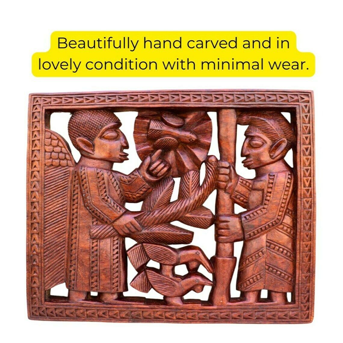Mid Century African Yoruba Tribe Hand Carved Wood African Panel Signed Odekunle Oyo, Nigerian Yoruba Tribal Wall Art photo 120.0